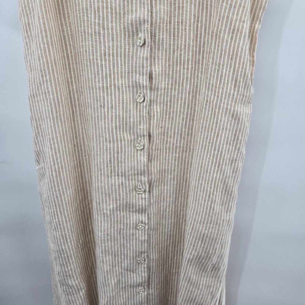 Magaschoni Creme Brown Striped Linen Cotton Pockets Maxi Dress Small - Picture 6 of 16